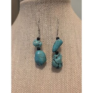 Sterling Silver & Large Turquoise Stone Earrings 925